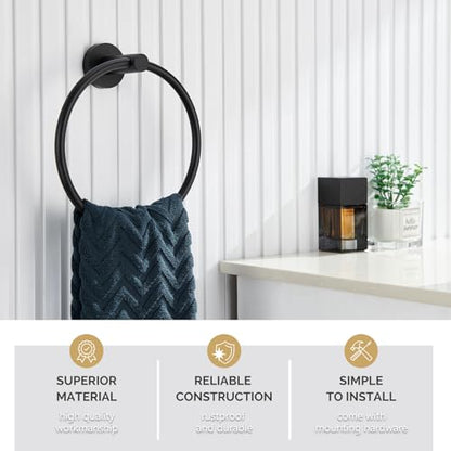 Angle Simple Matte Black Hand Towel Ring, Swivel Towel Holder Wall Mount | Sturdy Stainless Steel, Easy Move Back and Forth, Silent Gasket Smooth Rotation, Use in Bathroom Shower Kitchen Vanity Sink - color: Matte Black