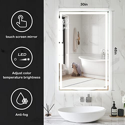 ROOMTEC 48x30 Inches LED Bathroom Mirror with Lights, Vanity Mirror with Front and Backlight, Smart Dimmable Anti-Fog LED Mirror for Bathroom, Memory Function, Tempered Glass (Horizontal/Vertical) | Anti-Fog, Dimmable, Memory Function, Bathroom Vanity Mir