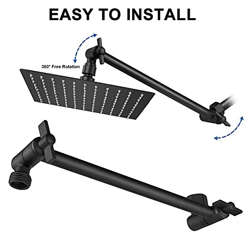 High Pressure Large Stainless Steel Square Rain ShowerHead With Shower Arm Waterfall Full Body Coverage Easy to Clean and Install (12 Inch With Arm, Matte Black) - color: Matte Black, size: 12 Inch With Arm