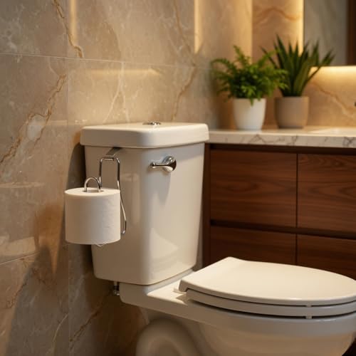 Over The Tank Toilet Paper Holder, No Drill Bathroom Tissue Roll Dispenser | RV toilet paper holder & hanging roll dispenser. Rust resistant chrome bathroom storage organizer for small camper spaces.