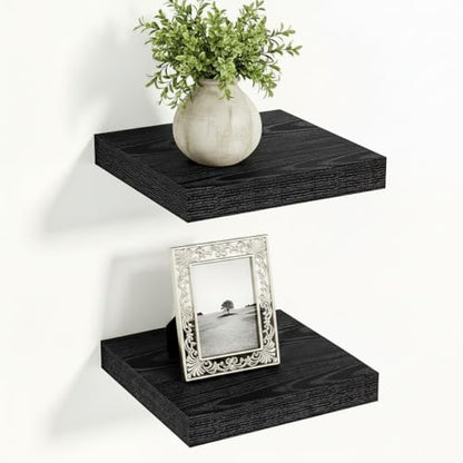 Vivelove Black Floating Shelves, 12 X 12 Inches Deep, Set of 2 | Invisible Brackets, Easy Mount Shelf with Hardware Kit, for Bathroom Bedroom Living Room Kitchen, Engineered Wood - color: Black, size: 12”wx12”dx1.5”h