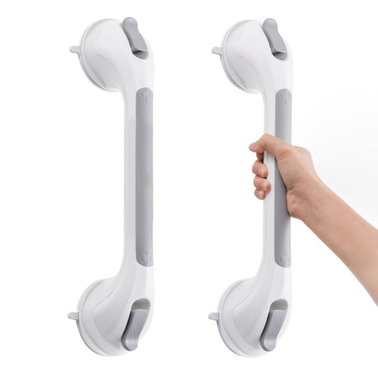 Shower Handle 2 Pack, 17 Inch Grab Bars for Bathtubs and Showers, Strong Suction Cup Safety Handrails for Seniors, Elderly, Injury Recovery, No Drilling Waterproof Bathroom Grip, Grey - color: Gray, size: 17 inch (2 Pack)