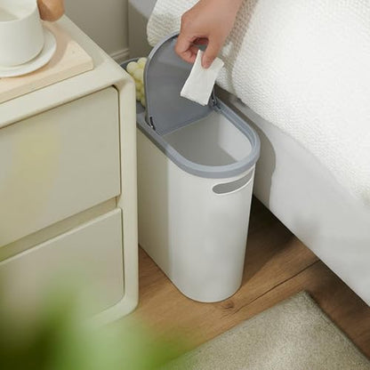 Slim Bathroom Trash Can with Press Top Lids, 2.1 Gallon White Small Trash Can for RV Inside, Plastic Narrow Garbage Can, Rectangular Waste Basket Trash Bin for Bathroom, Bedroom, Office, Kitchen