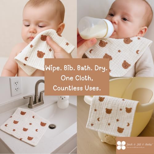 Jack & Jill & Baby Washcloths | 100% Cotton | Ultra-Soft Face Towels for Baby Boys and Girls | Bath Time and Burp Cloth Use | Baby Essentials | Absorbent Cloth Wipes | Pack of 4 (Bunny Bloom) - color: Bunny Bloom