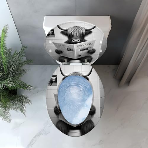 Elongated Resin Toilet Seat, Quietly Close Quick Release Hinges Cover | Toilet Lid Cover Easy to Clean and Install, Funny Bull Animal Cattle Hilarious Farmhouse Rustic Heavy Duty Toilet Seat - color: pattern1, size: V-shape