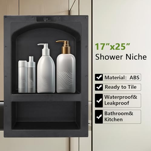 Uni-Green Recessed Shower Niche 17X25 Arch Double Shelf-Shower Cube for Organizer Storage or Shampoo and Toiletry Storage
