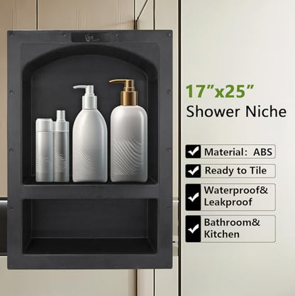 Uni-Green Recessed Shower Niche 17X25 Arch Double Shelf-Shower Cube for Organizer Storage or Shampoo and Toiletry Storage