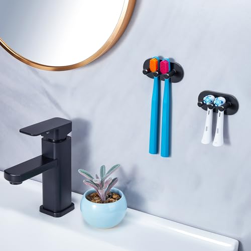 Electric Toothbrush Head Holder, Toothbrush Holders Wall Mounted, Adhesive Tooth Brush Head Holder Organiser, Electric Toothbrushs Holder, Shower Tooth Brushing Holder (Black, Small) - color: Black, size: Small