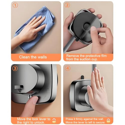 360° Swivel Shower Head Holder - Suction Cup Wall Mount Shower Hose Holder | Angle Adjustable, Flexible Removable Bracket, Vacuum Lock, Bonus Hook 10kg Load Capacity, Tool-Free Installation in Seconds - color: Gray