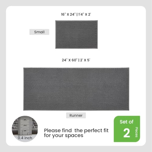 TYUU Bath Mat Set 2 Piece, Thin Bathroom Rugs Non Slip Washable Quick Dry | Non Slip Quick Dry Soft Absorbent Thin Low Pile Bathroom Mats, Washable Bath Rugs 2 Piece Set: 16x24, 24x60 in. Dark Grey - color: Dark Grey, size: 16"x24" + 24"x60"