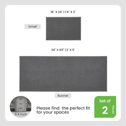 TYUU Bath Mat Set 2 Piece, Thin Bathroom Rugs Non Slip Washable Quick Dry | Non Slip Quick Dry Soft Absorbent Thin Low Pile Bathroom Mats, Washable Bath Rugs 2 Piece Set: 16x24, 24x60 in. Dark Grey - color: Dark Grey, size: 16"x24" + 24"x60"
