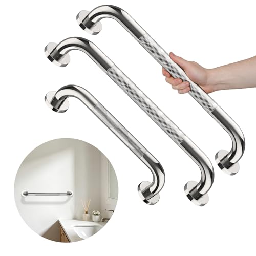 Munzong 3 Pack Shower Grab Bar Bundle for Commercial, 12" 16" 16" Chrome | Bathroom Grab Bar Stainless Steel Anti Slip Handicap Balance Bar Safety Hand Rail for Elderly Injury Senior Bath Handle - color: Chrome, size: 12",16",16"