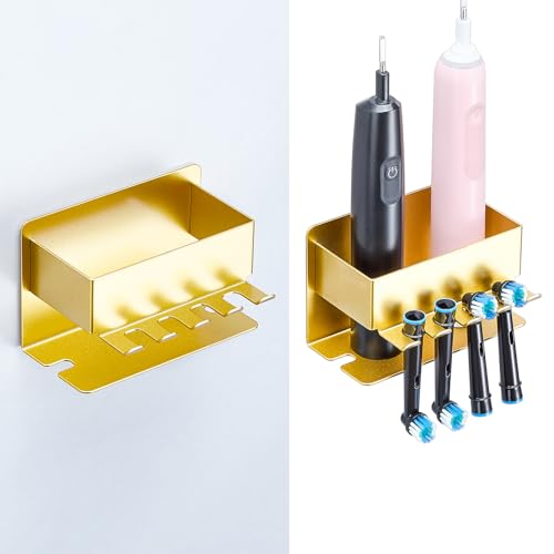 Toothbrush Head Holders, Electric Tooth Brush Head Holder, Adhesive Toothpaste Holder for Shower Bathrooms, Wall Mounted Tooth Brushing Holder Organizer Storage (Gold, Small) - color: Gold, size: Small