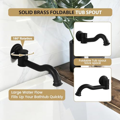 Shower Systems with Handheld Sprayer,3 Functions Shower Faucet Sets Wall Mounted,Shower Fixture with Brass Valve,Complete Shower System Kit with Foldable Tub Spout (Matte Black) - color: Matte Black