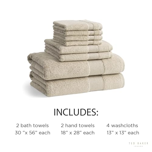 Ted Baker 8-Pc Towel Set, 2 Bath 2 Hand 4 Washcloths 100% Cotton Tan Beige - color: Tan, size: 8 pc Towel Set - 2 Bath, 2 Hand, 4 Washcloths