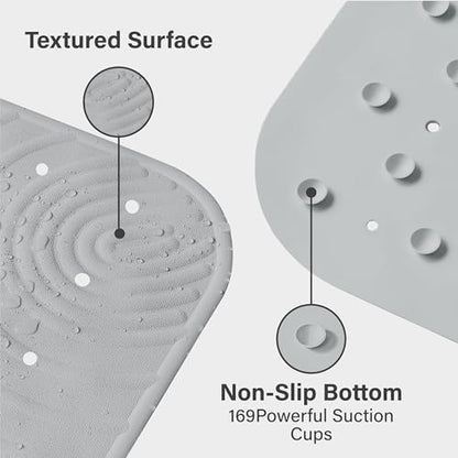 Extra Long Rubber Bathtub Mat, Non-Slip Shower Tub Mat, 39x16 Inch, Bath Tub Floor Mat with Suction Cups and Drainage Holes, Grey - color: Grey