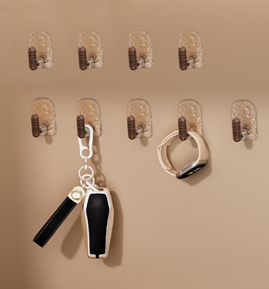 9Pcs/Set Adhesive Towel Hooks for Bathrooms, Shower, No-Drilling, Stylish Clear Wall Hooks, Stick on Towel Rack, Adhesive Hanger for Kitchen, Door, Key (Brown, 3.2x2.2cm) - color: Brown