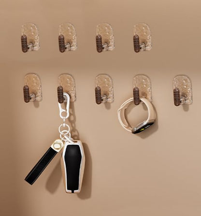 9Pcs/Set Adhesive Towel Hooks for Bathrooms, Shower, No-Drilling, Stylish Clear Wall Hooks, Stick on Towel Rack, Adhesive Hanger for Kitchen, Door, Key (Brown, 3.2x2.2cm) - color: Brown