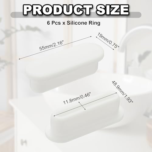 uxcell 6Pcs Sink Overflow Ring, Universal Sink Overflow Drain Cover, Insert in Hole Silicone Cap Oval Caps for Bathroom Kitchen Basin Wash Basin, White