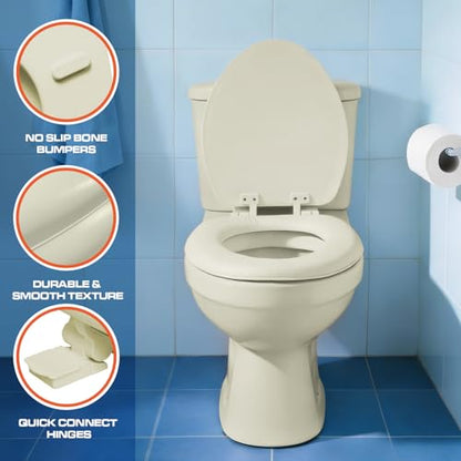 Plexon Soft Cushioned Toilet Seat, Round, Bone, Slow-Close Lid & Seat, Quick-Release Hinge, Easy To Clean & Change - color: Bone, size: Round