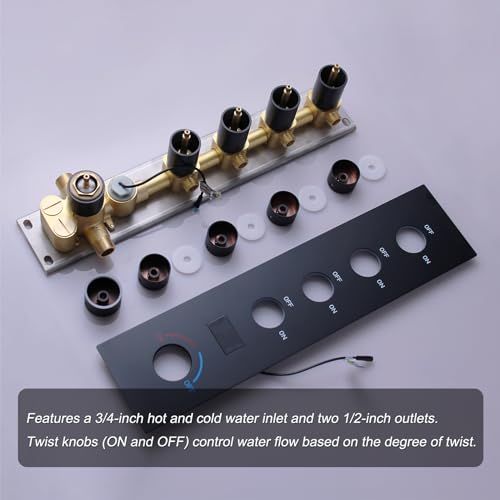 Matte Black Shower System Tempreature Display Shower Fuacet Set | 12 inch and 8 inch Full Body Shower Head, with 6 PCS Body Jet and Handheld Spray - color: Black, size: 12+8 inch