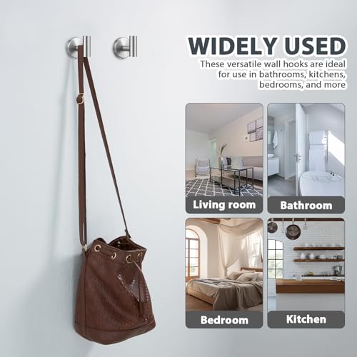 Heavy Duty Stainless Steel Coat Hooks 2pcs Wall Mounted Robe Hanger Hooks Bathroom Towel Holders for Home and Office Organization