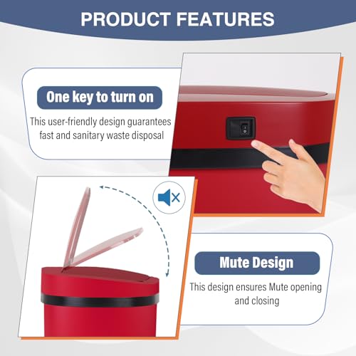 PayLessHere | 13 Gallon Stainless Steel Trash Can | Red | Automatic Touchless Lid with Motion Sensor | Kitchen Garbage Can with Waterproof Design | for Home, Office, Bathroom | Pack of 1 - color: Red Stainless Steel