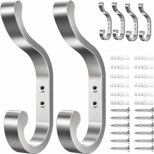Coat Hooks Wall Mount,Heavy Duty Wall Hooks for Backpack,Towel,Silver 6 Pcs | Large Coat Hangers Holds 30LB, Metal Screw-In Hooks for Door, Closet, Bathroom, Clothes, Purse, Bag, Jacket, Robe - color: Silver, size: 6 Pack