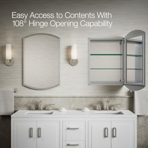 Kohler Archer 20" W 31" H Single-Door Bathroom Medicine Cabinet w Mirror | 3073-NA, Recessed or Surface Mount Bathroom Wall Cabinet, Beveled Edges, Silver - style: Archer