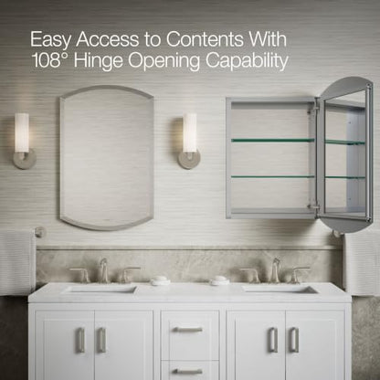 Kohler Archer 20" W 31" H Single-Door Bathroom Medicine Cabinet w Mirror | 3073-NA, Recessed or Surface Mount Bathroom Wall Cabinet, Beveled Edges, Silver - style: Archer