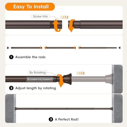 Bronze Shower Curtain Rod, Shower Tension Rod Adjustable 30 To 76 Inch,Shower Curtain Rods Spring Tension For Bathroom No Drilling No Rust - color: Brown, size: 30-76"