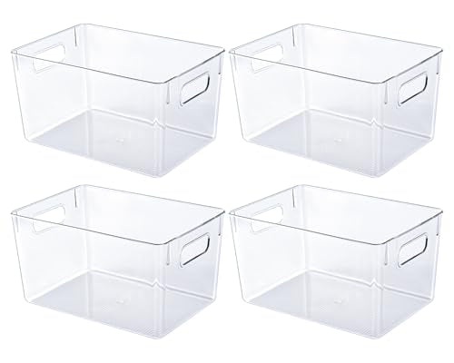 JollyPack Clear Plastic Storage Bins, 4 Pack | Pantry Organizers, Storage with Handles, Clear Storage Containers,Great for Fridge, Kitchen, Cabinet, Bathroom and Office - size: 4pack 11.2"Lx 7.5"W x 6" H
