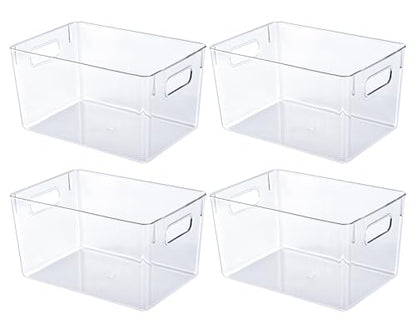 JollyPack Clear Plastic Storage Bins, 4 Pack | Pantry Organizers, Storage with Handles, Clear Storage Containers,Great for Fridge, Kitchen, Cabinet, Bathroom and Office - size: 4pack 11.2"Lx 7.5"W x 6" H