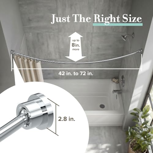 Gatco 827C Modern Minimalist Curved Shower Curtain Rod, Adjustable 42"–72" Wall Mounted Stainless Steel Shower Rod, Chrome Finish Bathroom Shower Rod, Curved Design Expands Shower Space Up to 8 Inches - color: Chrome