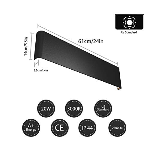 Ralbay 24 inch LED Wall Sconce Lighting, 20W Black Vanity Lights for Bathroom Vanity, Matte Black Modern Warm White 2700-3200K - color: Black-Warm White, size: 24 inch