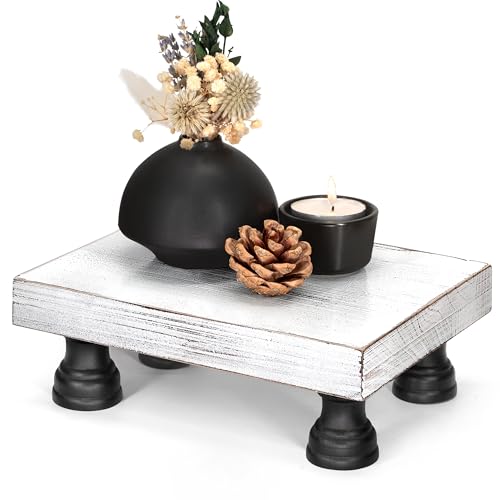 EOSAHR Wood Riser & Display Stand for Kitchen Counter, Black&White | Fir Wood, 8.5" Riser for Decor, Sponge Holder, Plant & Candle Display, Bathroom Vanity Organizer, Kitchen Counter Accent - color: C-Fir Wood-Blak&White