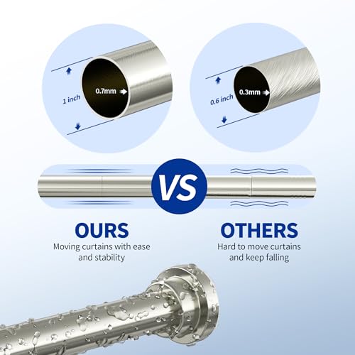 Mcrbeay Shower Curtain Rod, 1" Diameter Heavy Duty Tension Shower Rod, Non Slip Adjustable 28-46 inch No Drilling Shower Curtain Rods Spring Tension For Bathroom, Shower Stall, No Rust, Nickel - color: Brushed Nickel, size: 28-46 Inches