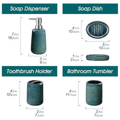vancasso Green Bathroom Accessories Set, Ceramic Soap Dispenser and Toothbrush Holder Sets, Stoneware 4 Pcs Bathroom Sink Set for Modern Home Decor, Series Starry - style: Green