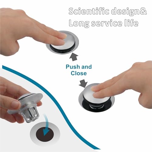WELSAN Chrome Plated Bathroom Sink Drain Stopper 1 1/8"-1 1/2" Bath Drain | Bathroom Sink Stopper Replacement, Universal Pop-Up Drain Stopper Plug Strainer with Hair Catcher, Anti-Clogging Design - color: Chrome Plated