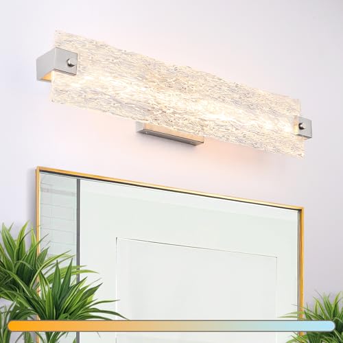 Brushed Nickel LED Bathroom Vanity Light, 24.4 Inch 15W Modern Dimmable Bathroom Light Fixture Over Mirror, Crystal Bar Wall Sconce Lighting for Bath, 3CCT, OS-MM5001-3BN - color: Nickel, size: 24.4" L, 15 Watts