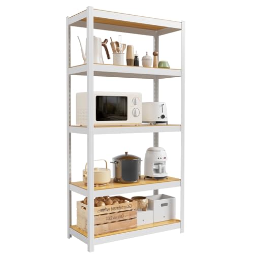 Durstruct 5 Tier 36" W×16" D×72" H White Shelving Unit Adjustable Metal Storage Utility Rack Heavy Duty Shelves Organization Multipurpose Shelf Kitchen Garage Pantry Closet Bathroom - size: 36" W x 16" D x 72" H