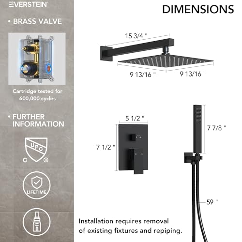 10 Inch High Pressure Rainfall Shower System with Handheld Spray, Wall Mount Bathroom Shower Faucet Set with Valve (Matte Black) - color: Matte Black