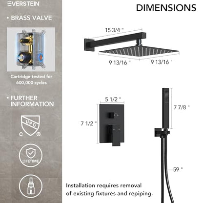 10 Inch High Pressure Rainfall Shower System with Handheld Spray, Wall Mount Bathroom Shower Faucet Set with Valve (Matte Black) - color: Matte Black