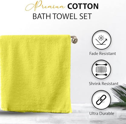 KAHAF COLLECTION 100% Cotton Bath Towels, 24x48 Pack of 6 Towels, Quick Dry, Highly Absorbent, Soft Feel Towel, Gym, Spa, Bathroom, Shower, Pool, Luxury Soft Towels (Yellow, 24x48-6 Pack) - color: Yellow, size: 24x48 - 6 PACK