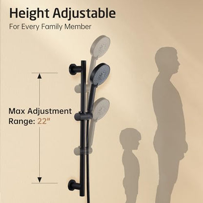 KES Adjustable Shower Head Holder with Slide Bar Combo, Handheld Shower Head with Hose 5-Function Handheld Shower Kit with Handheld Set Matte Black, F204-BK-C1 - color: Matte Black