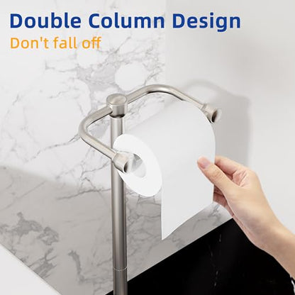 RUACQ Bathroom Toilet Paper Holder Stand, Brushed Nickel | Dual-Post Pivoting Free Standing Toilet Roll Holder with Weighted Base, Anti-drop Design 304 Stainless Steel Tissue Stand - color: Brushed Nickel, size: Free Standing