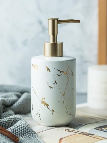 Soap Dispenser White and Gold,300ml/10 Oz Luxurious Hand Soap Bottle with Plastic Pump Gold,Ceramic Liquid Soap Dispenser for Bathroom, Kitchen, Dish Soap,Lotion,Liquid Soap - color: White