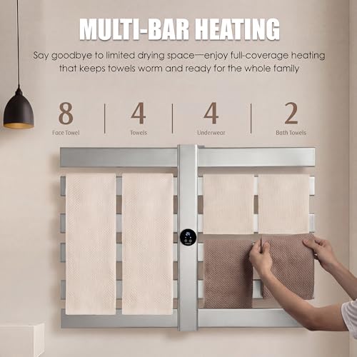 K&KALONZO Electric Towel Warmer Wall Mount Heated Rack Timer, 12-Bar,Silver | Fast Heat in 2 Min, 3 Heat Levels, Anti-Scald, NTC Safety, Plug-in/Hardwired Aluminum Towel Warmer for Bathroom - color: Silver, size: 12-Bar