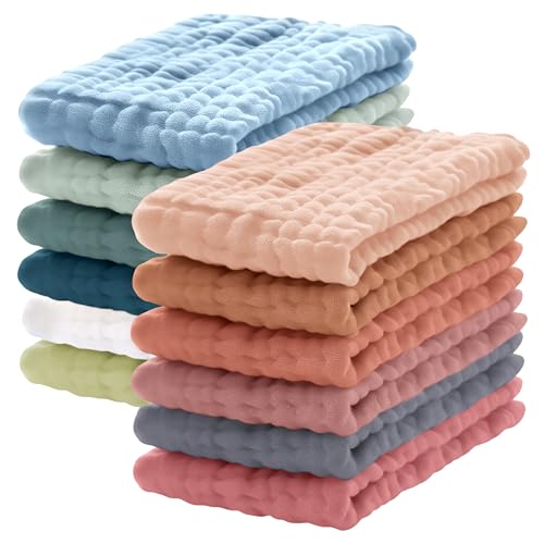 Lovely Care 12 Pack Muslin Burp Cloths 100% Cotton Muslin Cloths Large 20''x10'' Extra Soft and Absorbent Baby Burping Cloth - Rust and Teal Mix - color: Rust and Teal Mix, size: 10x20 Inch (Pack of 12)