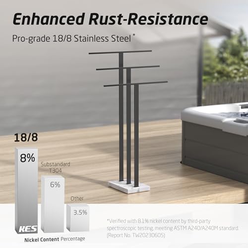 KES Standing Towel Rack with Marble Base, 3-Tier, Matte Black, 36-Inch | 18/8 Stainless Steel, 8.23 Lbs Weighted Base, Anti-Slip Pads, No Drilling Assembly, Freestanding Holder For Bathroom - color: Black